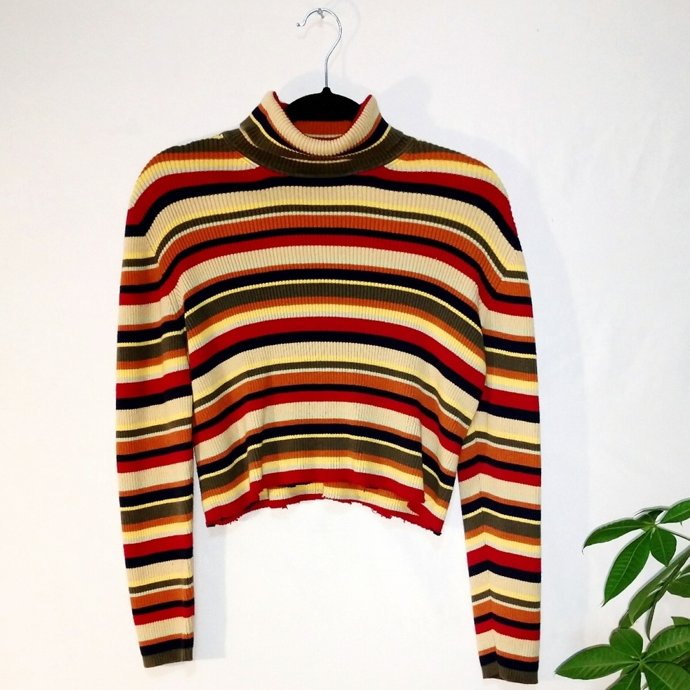 Upcycled vintage striped turtleneck